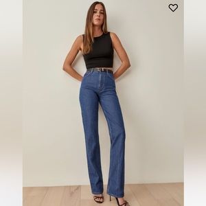 Reformation Cynthia High Rise Straight Long Jeans in Cesme Wash Size 26